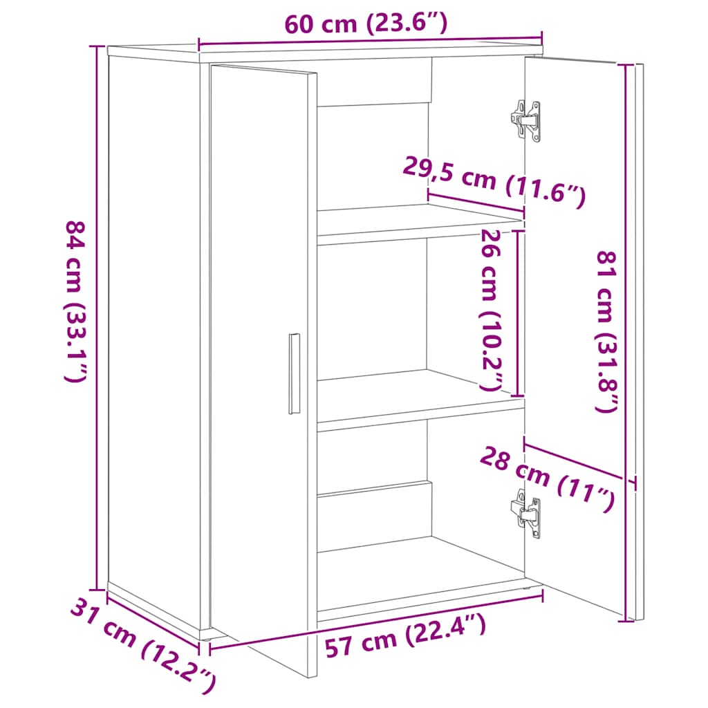 Byrå betonggrå 60x31x84 cm konstruerat trä