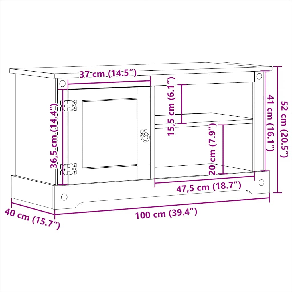 TV-Möbel Trä TV-Bänk Corona 100x40x52 cm massiv furu