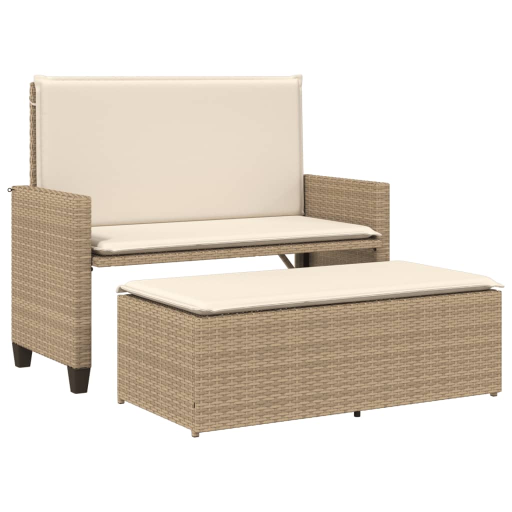 Trädgårdsbänk Konstrotting med dynor och fotpall beige