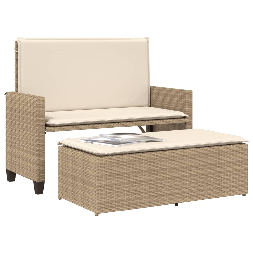 Trädgårdsbänk Konstrotting med dynor och fotpall beige