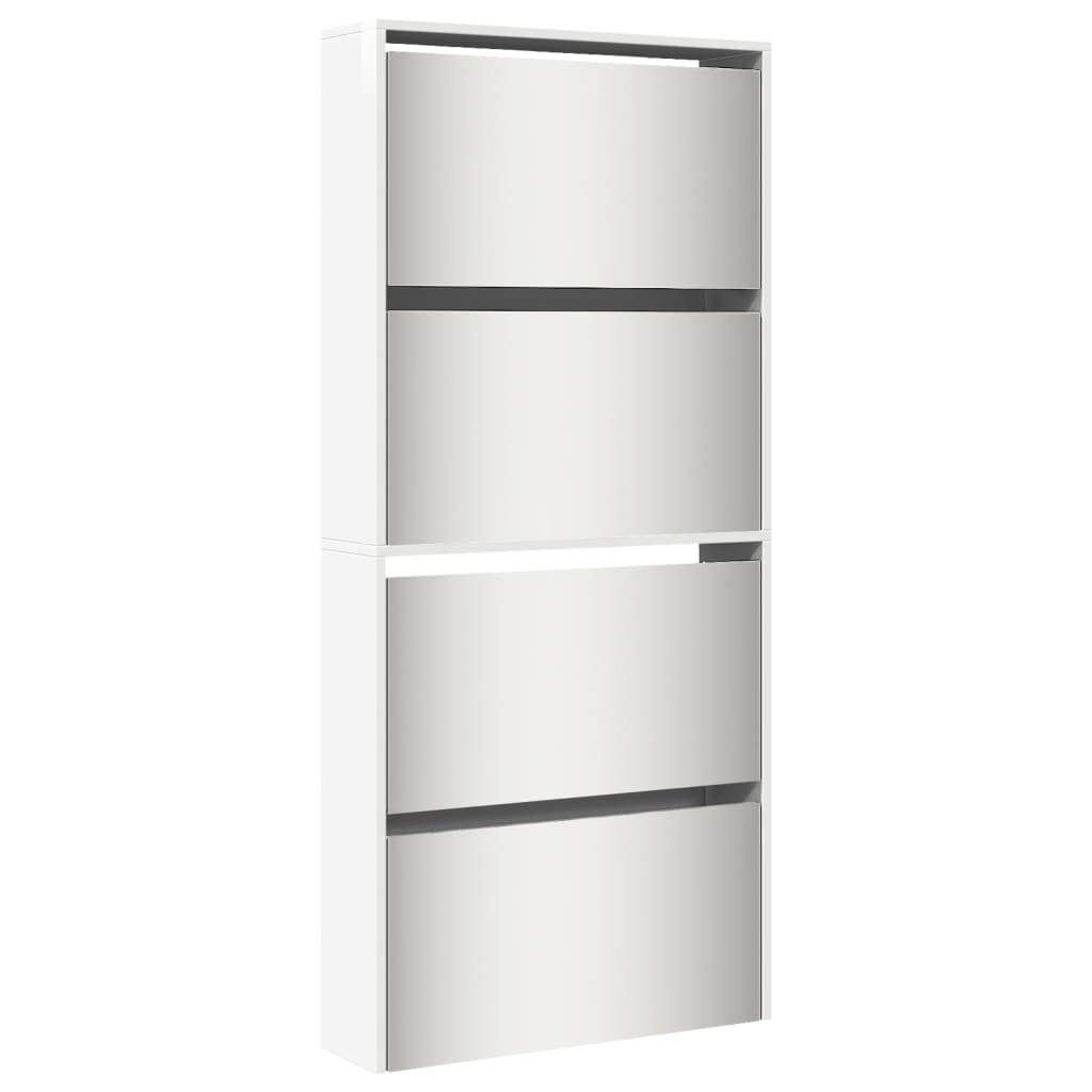 Skoställ Högglans Vit Skoskåp med spegel 4 skåp 63x17x134 cm