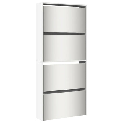Skoställ Högglans Vit Skoskåp med spegel 4 skåp 63x17x134 cm