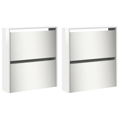 Skoställ Högglans Vit Skoskåp med spegel 4 skåp 63x17x134 cm