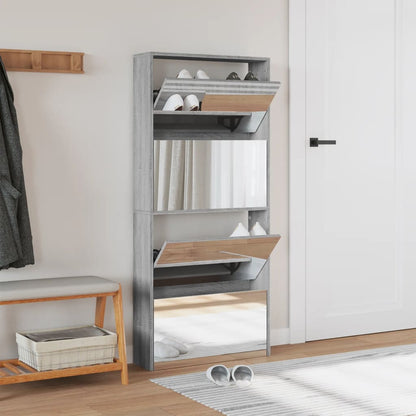 Skoställ Sonoma Grå Skoskåp med spegel 4 skåp 63x17x134 cm