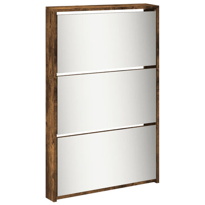 Skoställ Rökfärgad Ek Skoskåp med spegel 5 skåp 63x17x169,5 cm