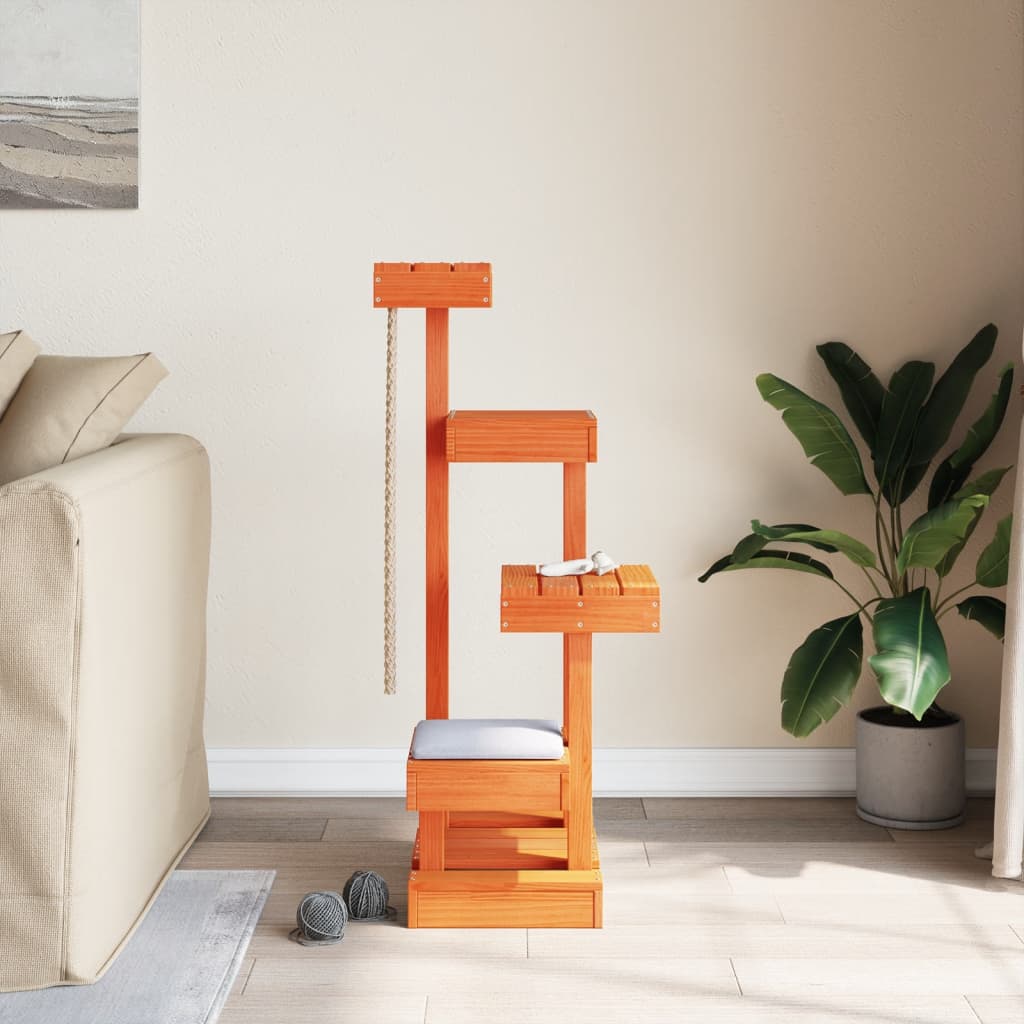 Kattmöbel vaxbrun 45,5x49x103 cm massiv furu