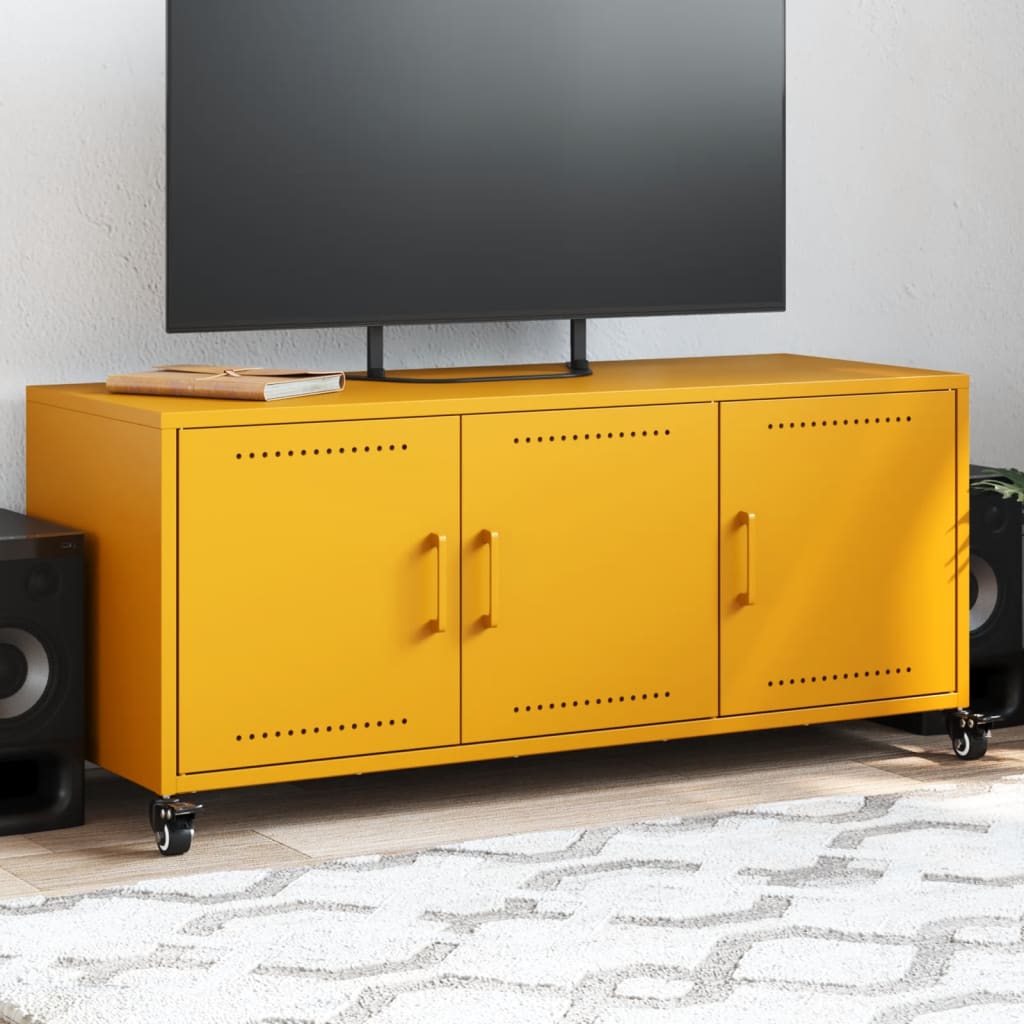 TV-Möbel DIV. TV-Bänk senapsgul 100,5x39x43,5 cm stål