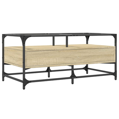 Soffbord Sonoma Ek med glasskiva 98,5x50x45 cm stål