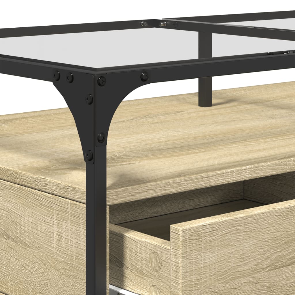 Soffbord Sonoma Ek med glasskiva 98,5x50x45 cm stål
