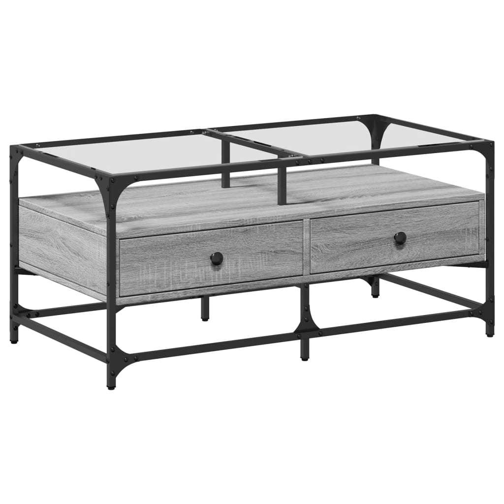 Soffbord Sonoma Grå med glasskiva 98,5x50x45 cm stål