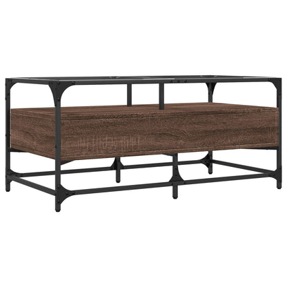 Soffbord Brun Ek med glasskiva 98,5x50x45 cm stål