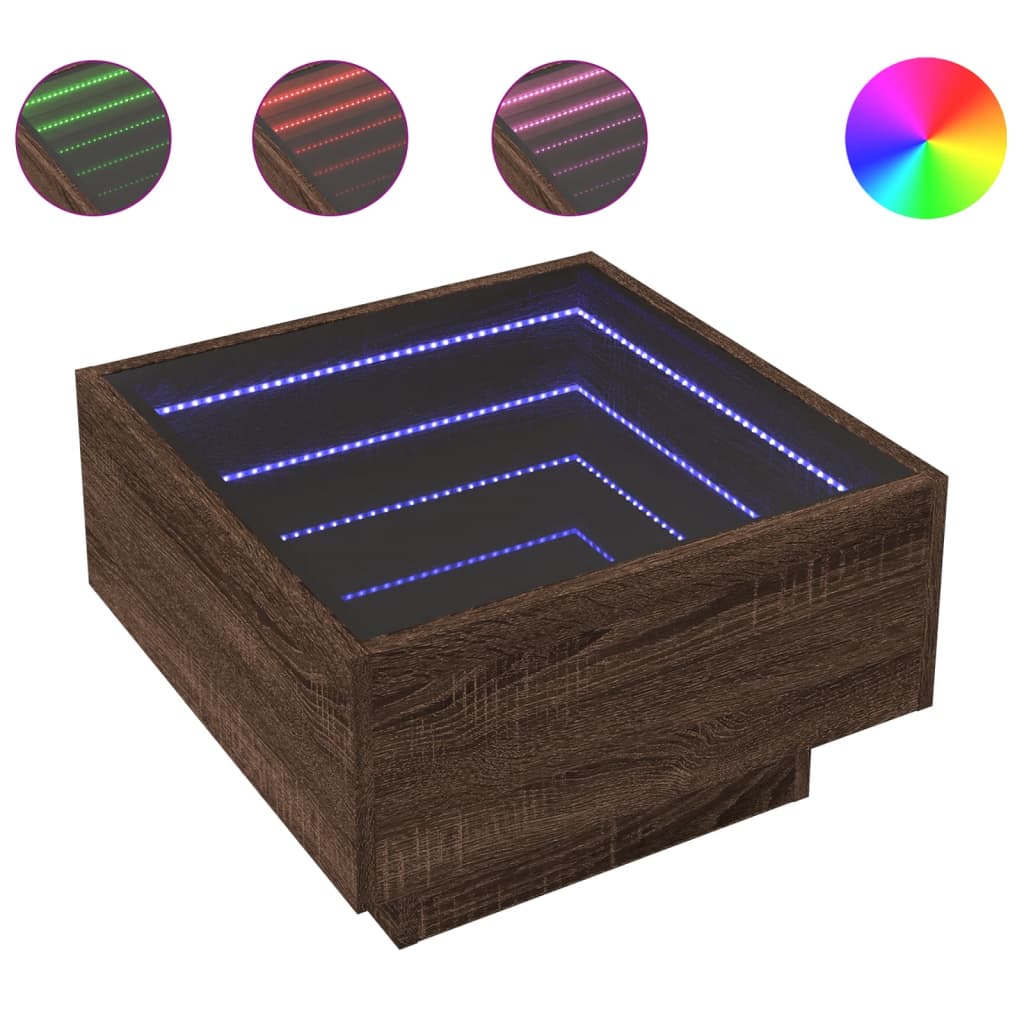 Soffbord Brun Ek LEDs 50x50x30 cm