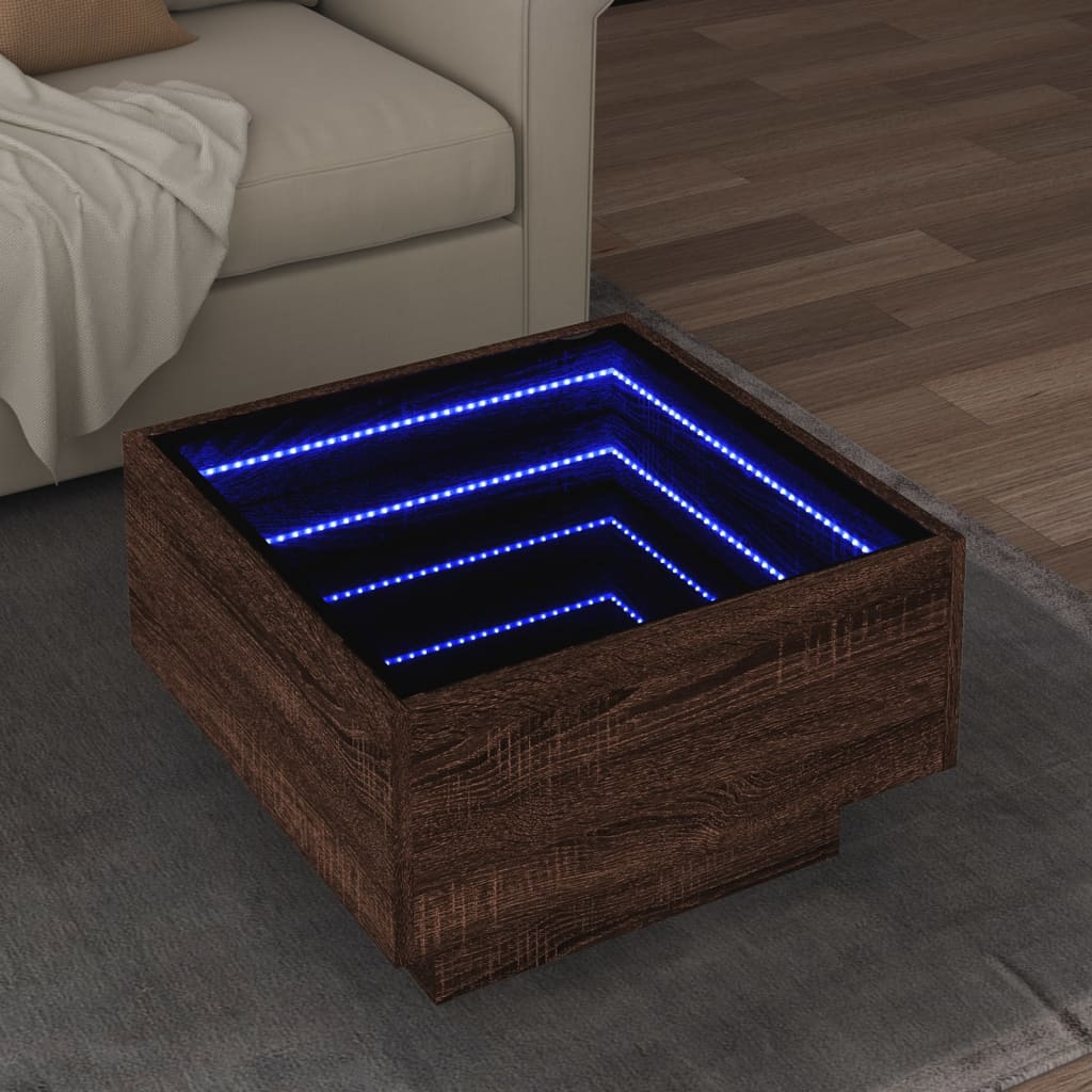 Soffbord Brun Ek LEDs 50x50x30 cm