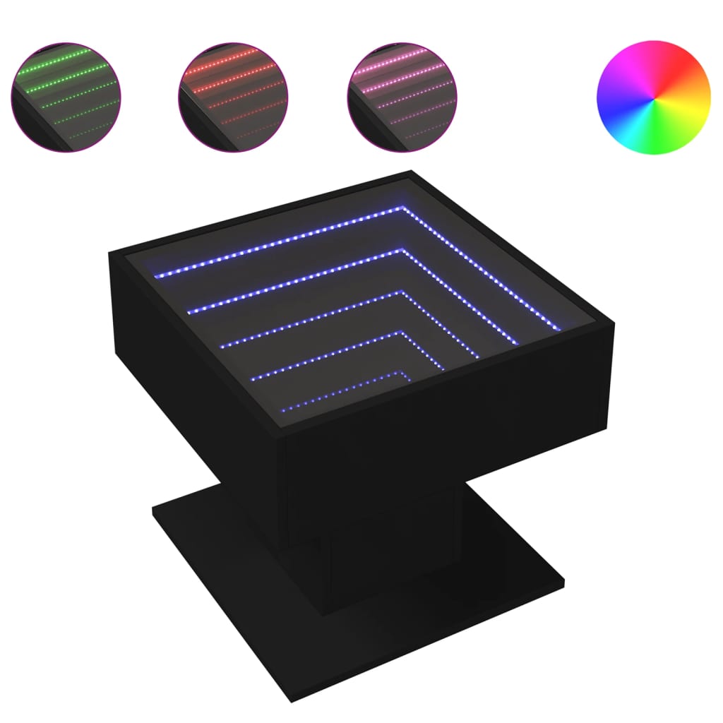 Soffbord Svart LEDs 50x50x45 cm