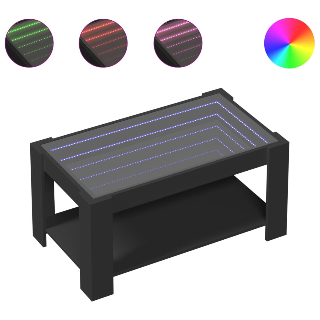 Soffbord Svart LEDs 93x53x45 cm