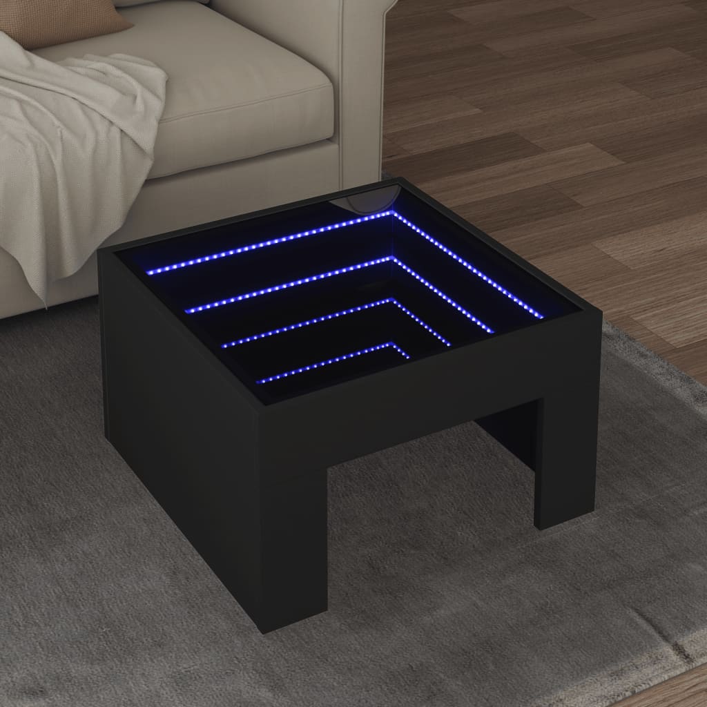 Soffbord Svart med Infinity LEDs Svart 50x50x30 cm
