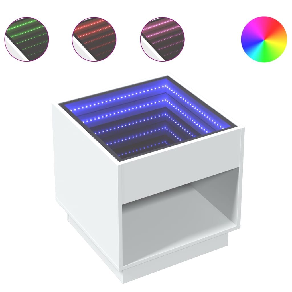 Soffbord Vit med Infinity LEDs 50x50x50 cm