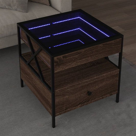 Soffbord Brun Ek med Infinity LEDs 50x50x51 cm
