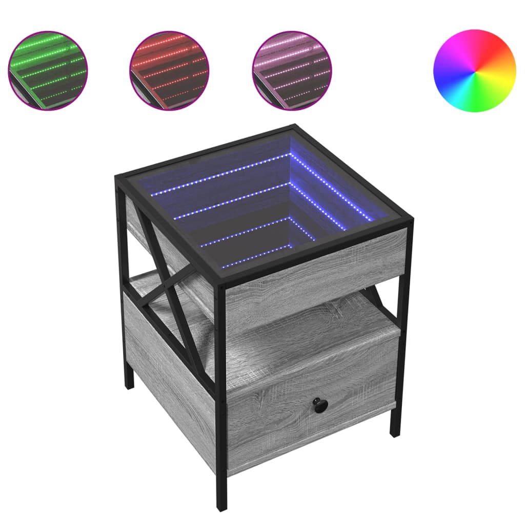 Soffbord Sonoma Grå med Infinity LEDs 40x40x51 cm