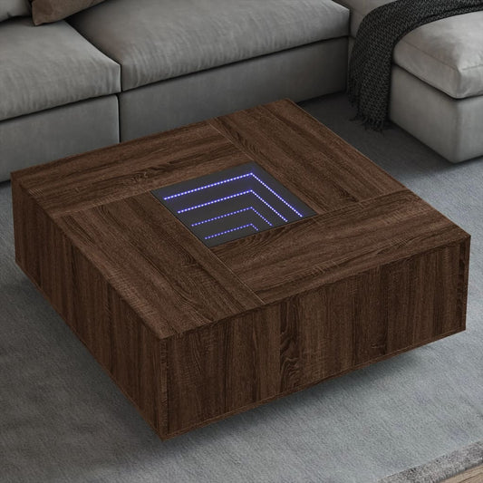 Soffbord Brun Ek med Infinity LEDs 100x100x40 cm