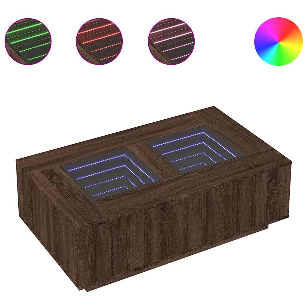 Soffbord Brun Ek med Infinity LEDs 116x69x40 cm