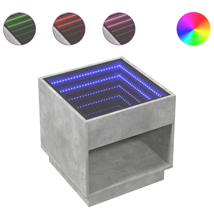 Sängbord Nattduksbord Betonggrå Nattduksbord med Infinity LED 50x50x50 cm