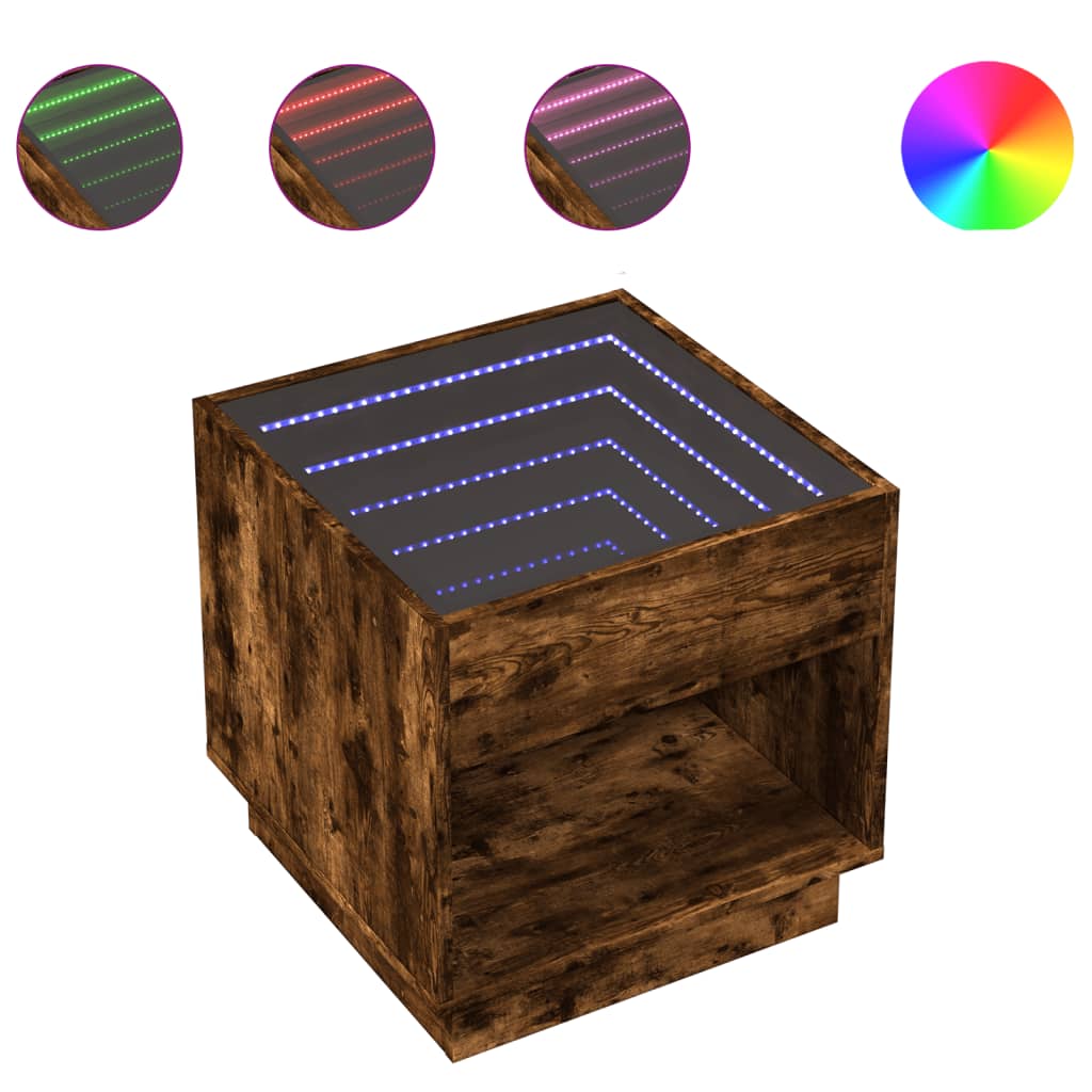 Sängbord Nattduksbord Rökfärgad Ek med Infinity LEDs 50x50x50 cm