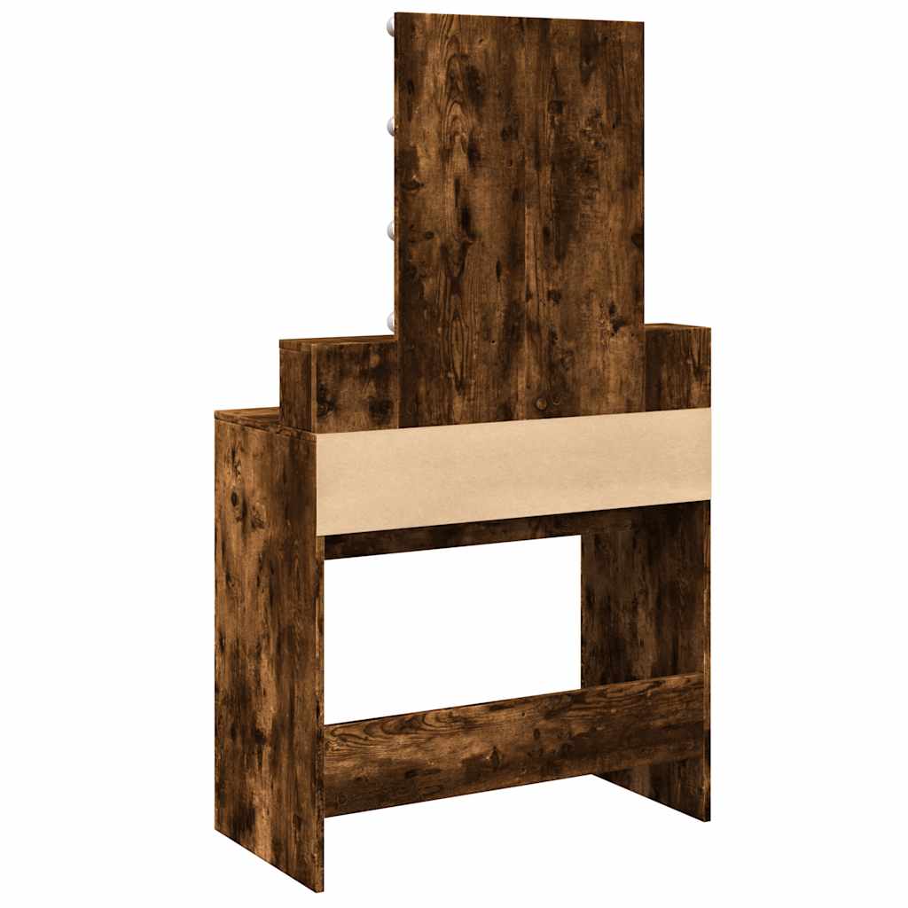 Sminkbord med LEDs rökfärgad ek 80x41x144,5 cm