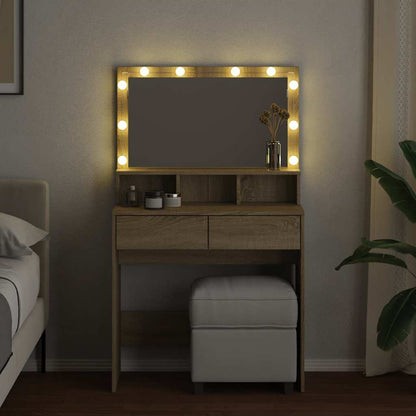 Sminkbord med LED sonoma-ek 80x41x134,5 cm