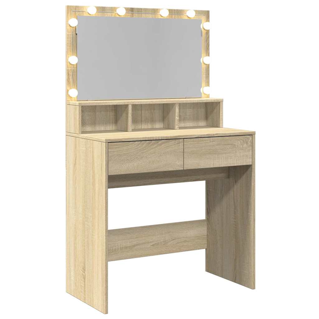 Sminkbord med LED sonoma-ek 80x41x134,5 cm