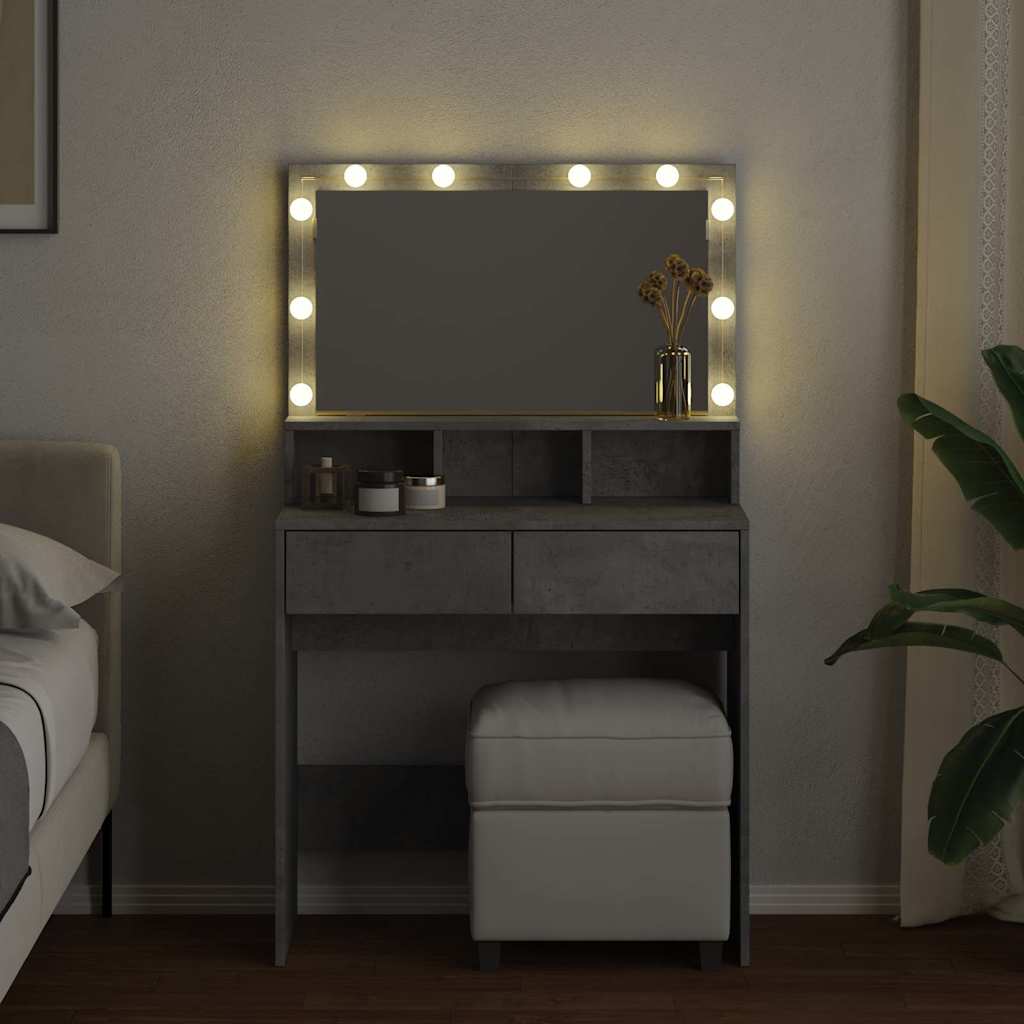 Sminkbord med LED betonggrå 80x41x134,5 cm