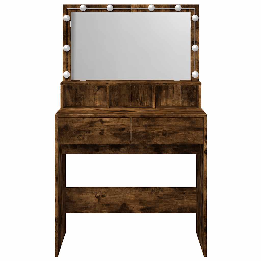 Sminkbord med LEDs rökfärgad ek 80x41x134,5 cm