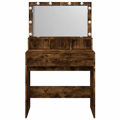 Sminkbord med LEDs rökfärgad ek 80x41x134,5 cm