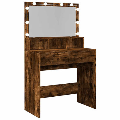 Sminkbord med LEDs rökfärgad ek 80x41x134,5 cm