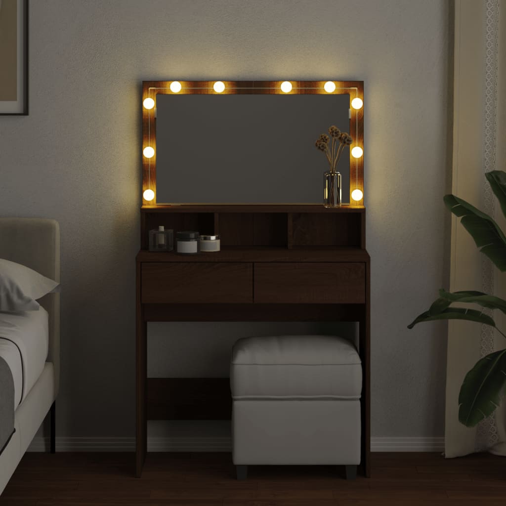 Sminkbord med LED brun ek 80x41x134,5 cm