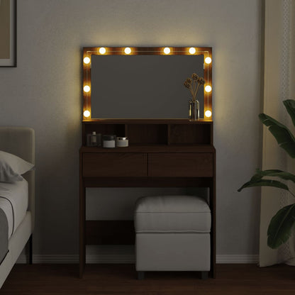 Sminkbord med LED brun ek 80x41x134,5 cm