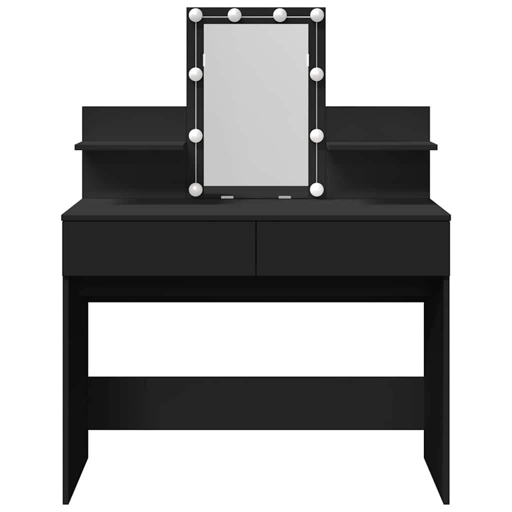 Sminkbord med LED svart 100x40x130 cm