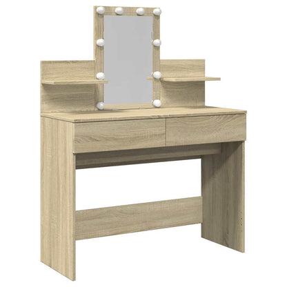 Sminkbord med LED sonoma-ek 100x40x130 cm