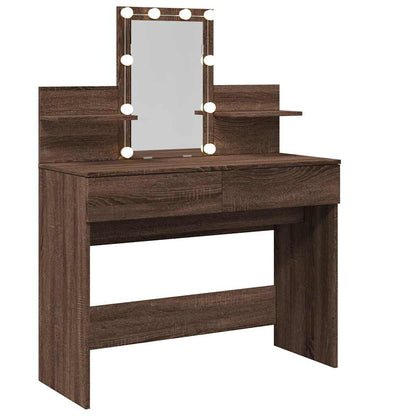 Sminkbord med LED brun ek 100x40x130 cm