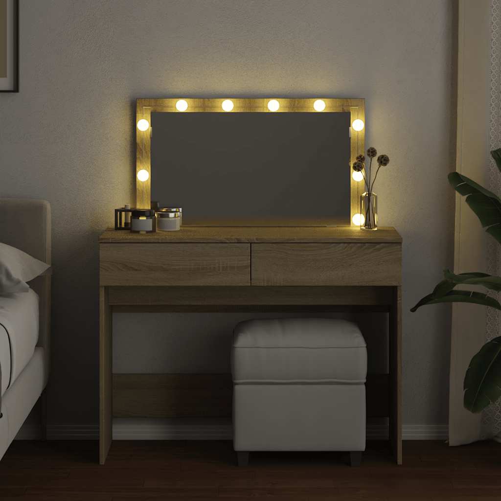 Sminkbord med LED sonoma-ek 100x40x120 cm