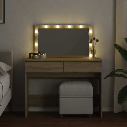Sminkbord med LED sonoma-ek 100x40x120 cm