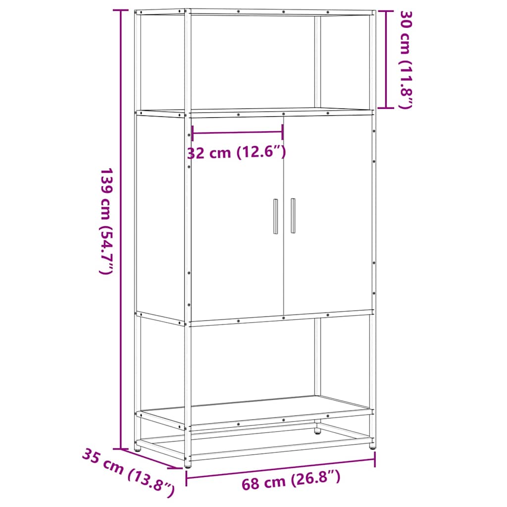 Skåp Sonoma Ek 68x35x139 cm metall