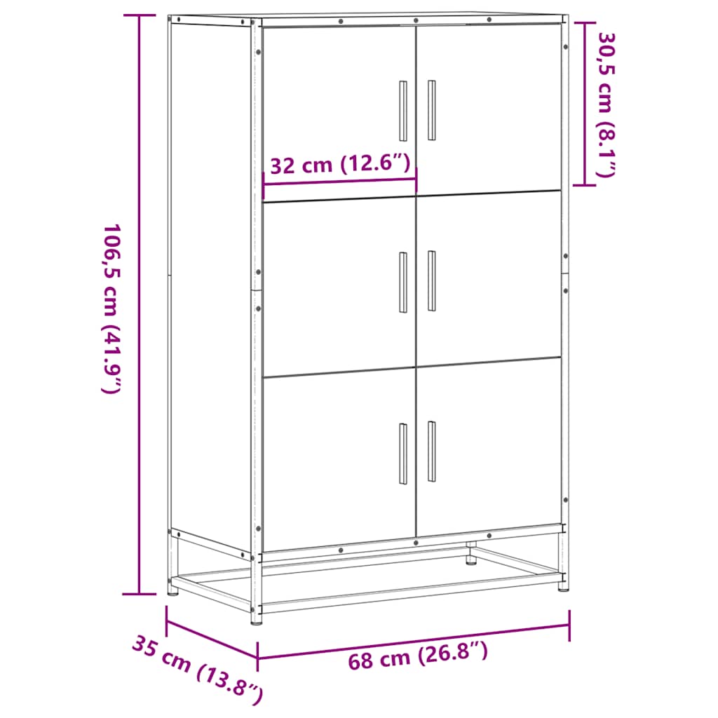 Skåp Sonoma Ek 68x35x106,5 cm metall