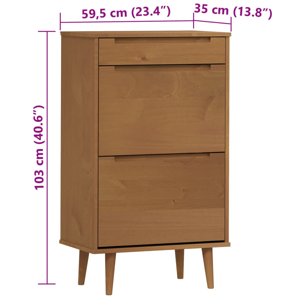 Skoställ Brun Skoskåp MOLDE Brun 59,5x35x103 cm massiv furu