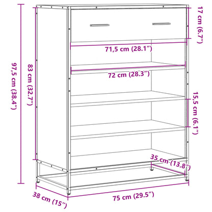 Skoställ Sonoma Ek Skoskåp 75x38x97,5 cm och metall