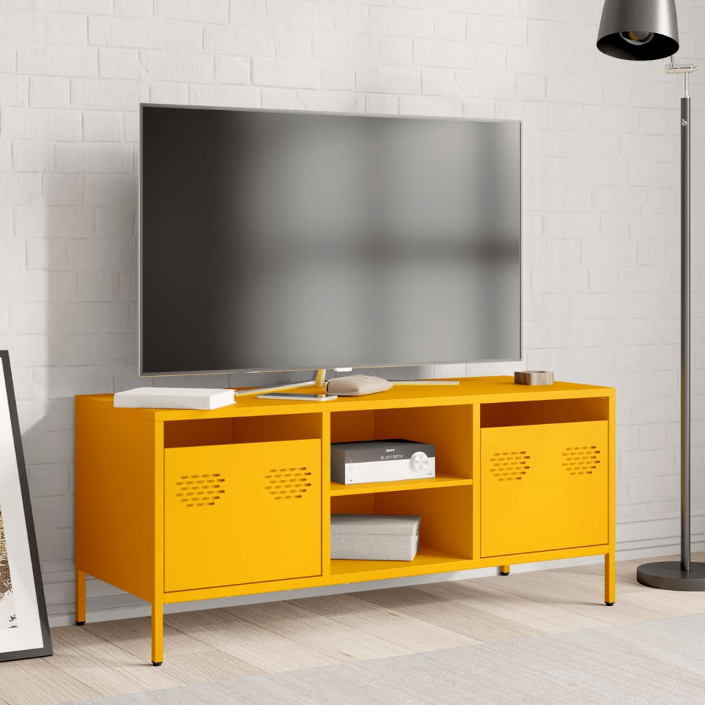 TV-Möbel DIV. TV-Bänk senapsgul 101,5x39x43,5 cm kallvalsat stål