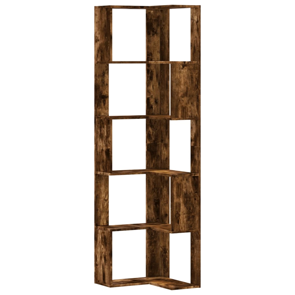 Bokhylla Rökfärgad Ek hörn 5 hyllplan 50x50x179 cm