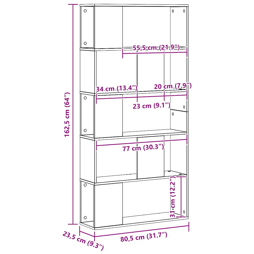 Bokhylla 5 hyllplan ek 80,5x23,5x162,5 cm konstruerat trä