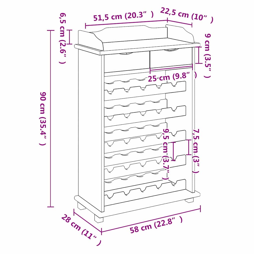 Vinställ Brun 90 x 60 x 30 cm Massiv furu