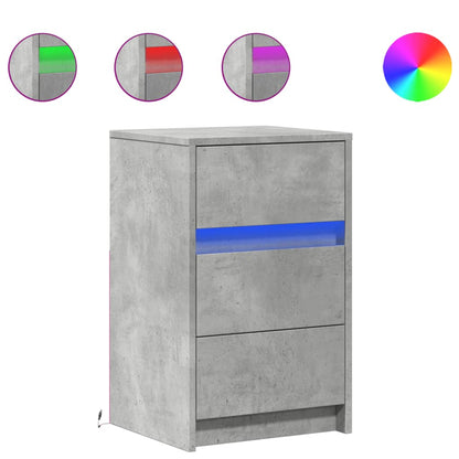Sängbord Nattduksbord Betonggrå LED-lampor